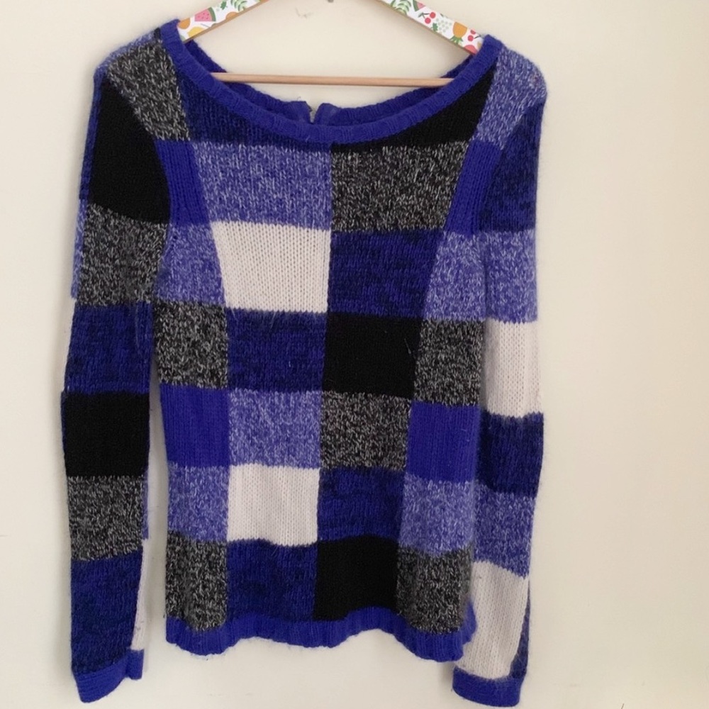Splendid angora rabbit blue plaid sweater